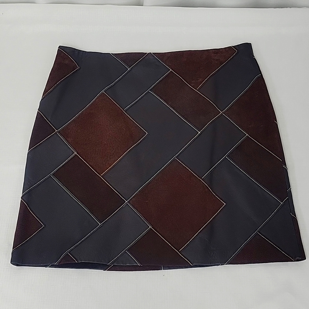Leather and Suede Patchwork Mini Skirt, lined,  SZ 10